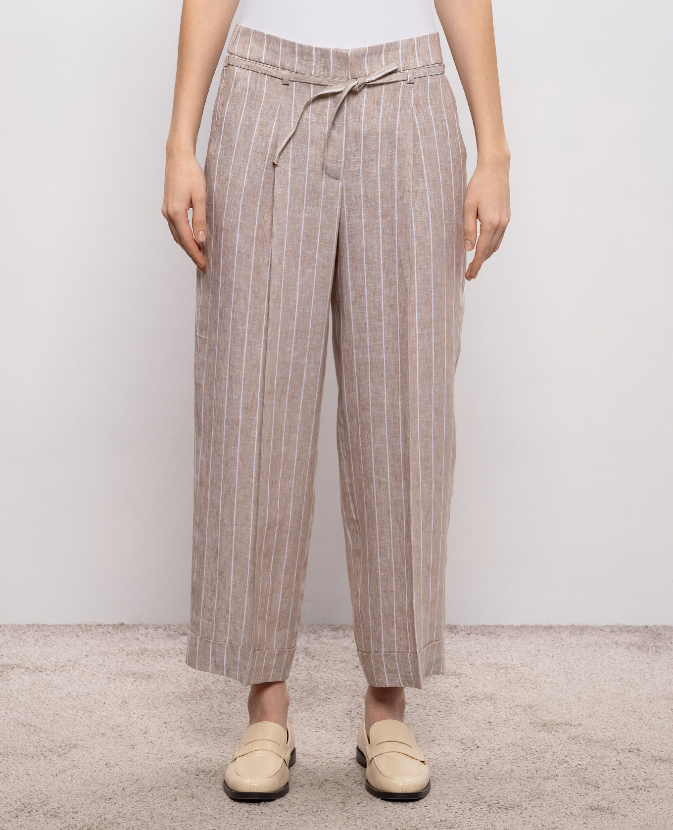 

Beige striped linen pants Peserico