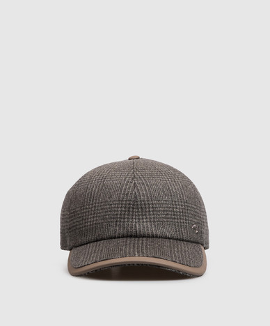 Gray cashmere checkered cap