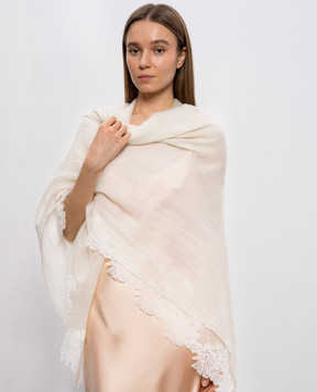 Ermanno Scervino White cashmere stole with lace D485R307APQBV