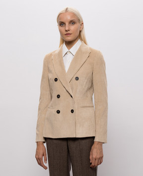 Peserico Beige double-breasted corduroy jacket with lurex S0140101577