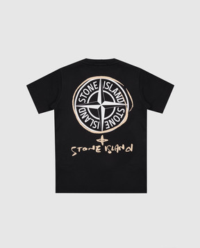 Stone Island Children's black T-shirt with emblem and logo L1S162100009S03771012