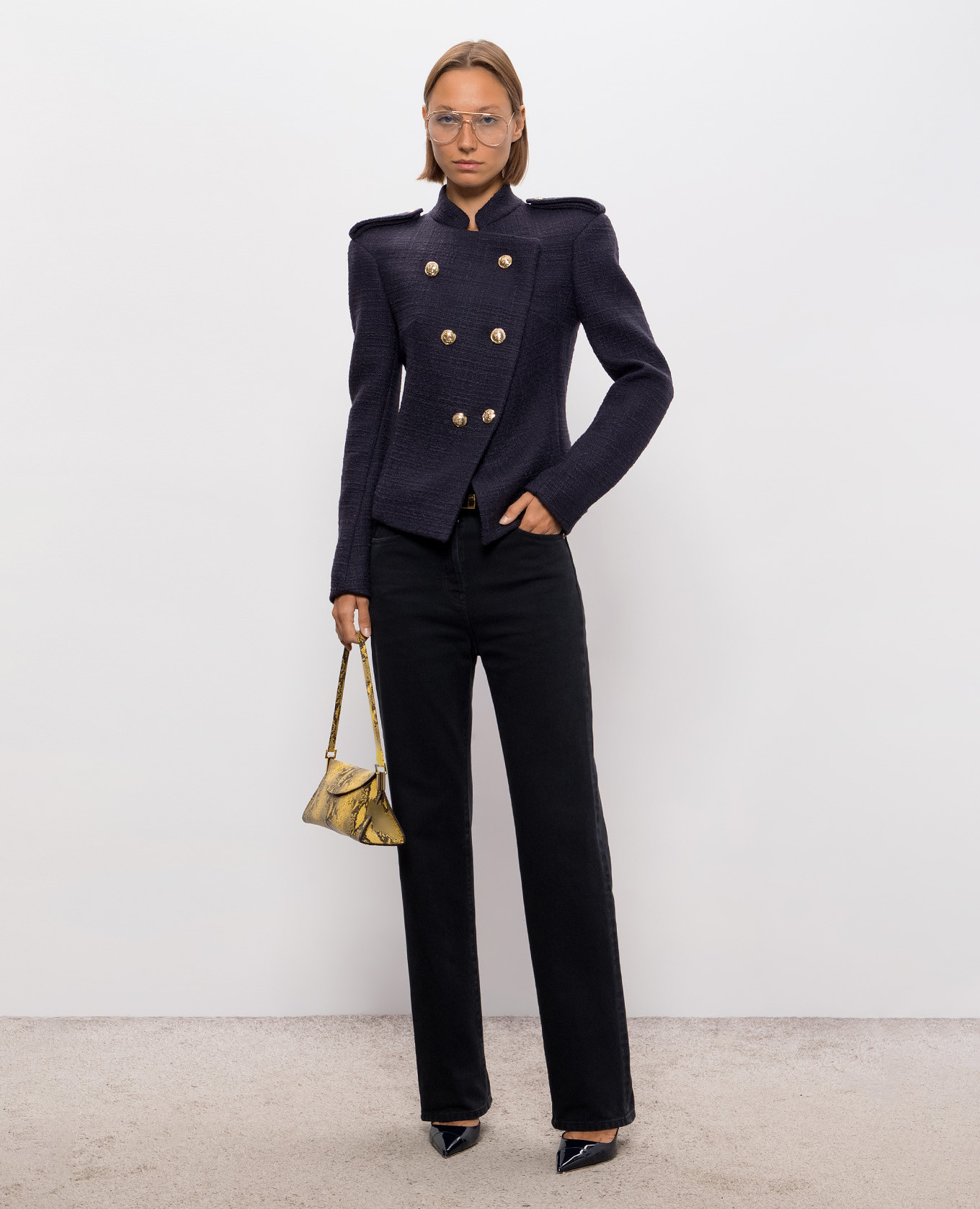 Purple double-breasted wool tweed jacket Balmain 2