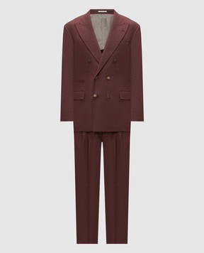 Brunello Cucinelli Burgundy double-breasted wool and cashmere suit ME4999CPNH