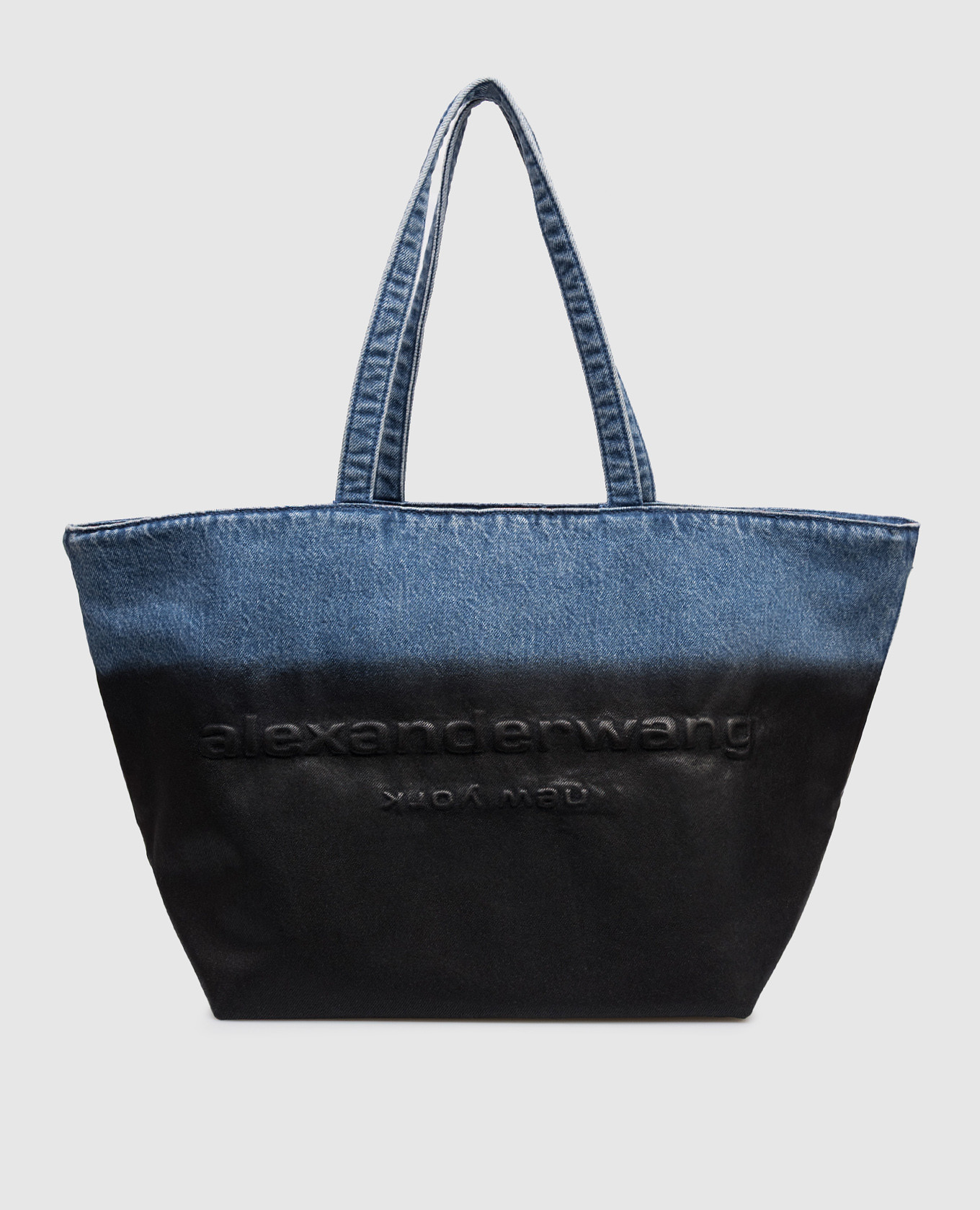 

Punch Tote Denim Tote Bag with Textured Logo Alexander Wang, Black