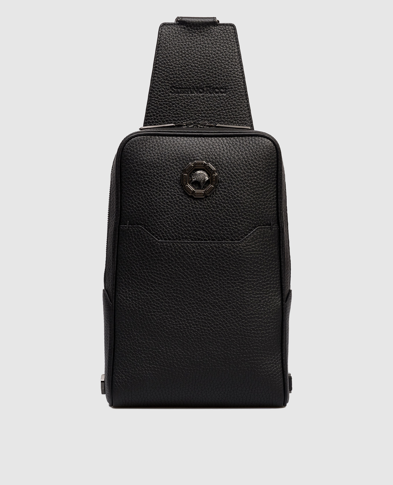 

Black leather sling bag with logo and emblem Stefano Ricci