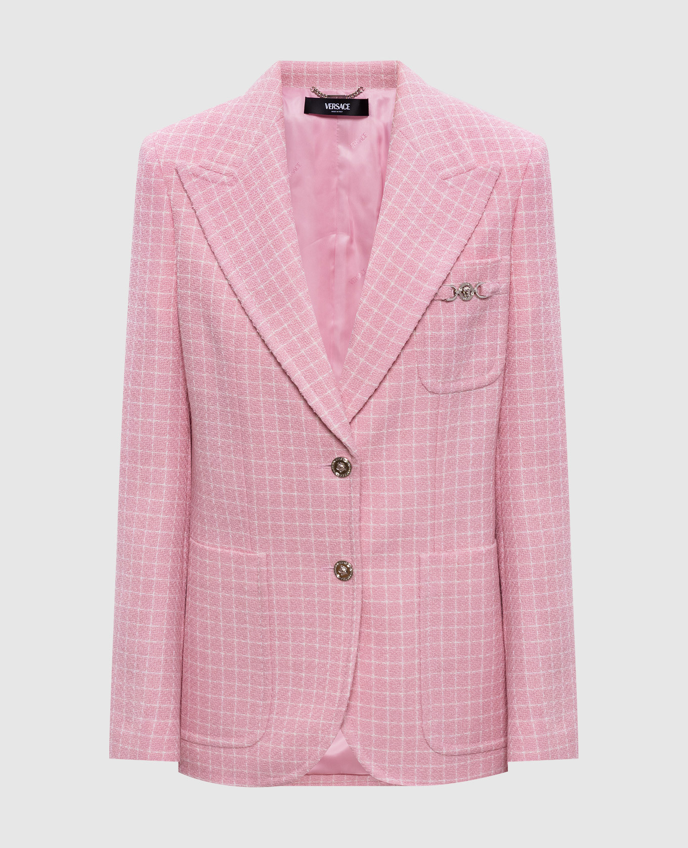 

Pink checked wool jacket Versace
