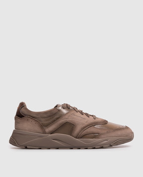 Santoni Brown leather sneakers with embossed logo MBIM22112CPATKOH