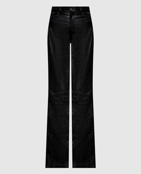 AMIRI Black leather pants with logo embroidery AW426PA003