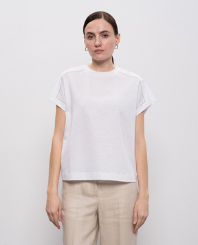 Peserico White linen t-shirt with monil chain S06416J00D03036