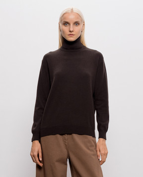 Brunello Cucinelli Brown cashmere turtleneck with monil chain M12150103