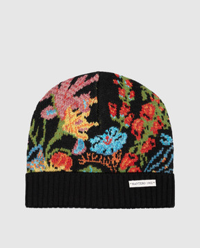 MANTERO 1902 Black wool hat with floral pattern 1350FJACQD00925