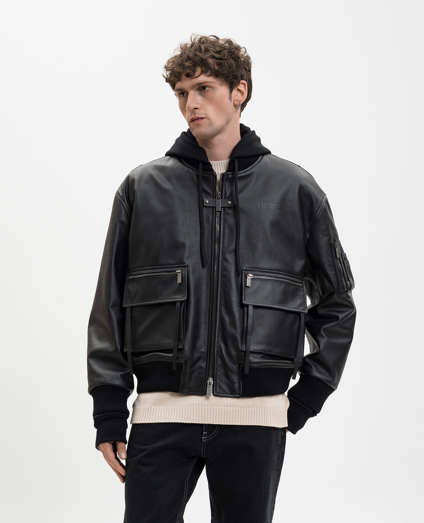 Black leather jacket Off-White 3