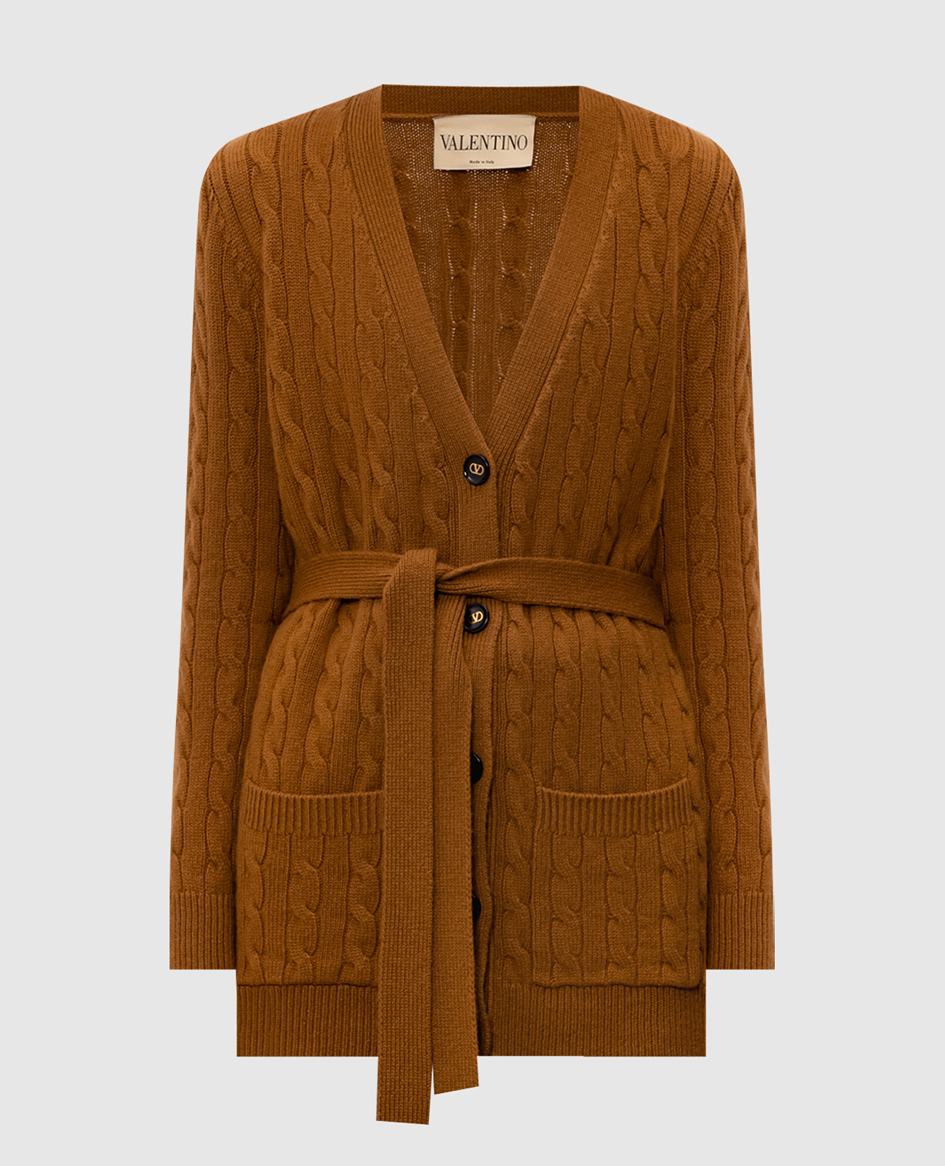 Brown cashmere cardigan with belt Valentino