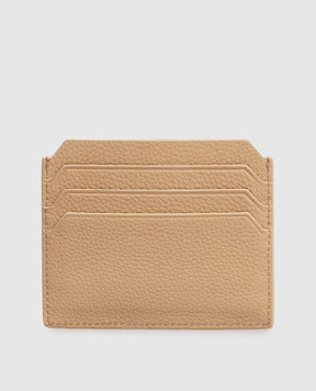 Santoni Beige leather cardholder with logo print DFPPA2693FOHSIW