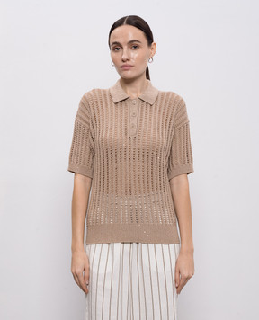 Peserico Brown openwork polo with sequins A99081F0509110