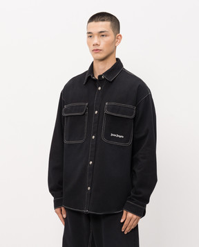 Palm Angels Black denim shirt with logo embroidery PMYD024S26DEN001