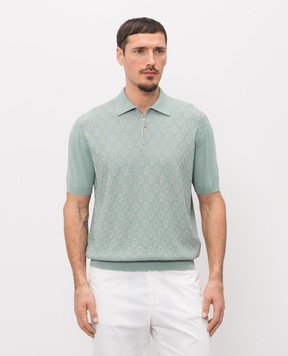 Stefano Ricci Green polo shirt with patterned silk K414015P31F26166