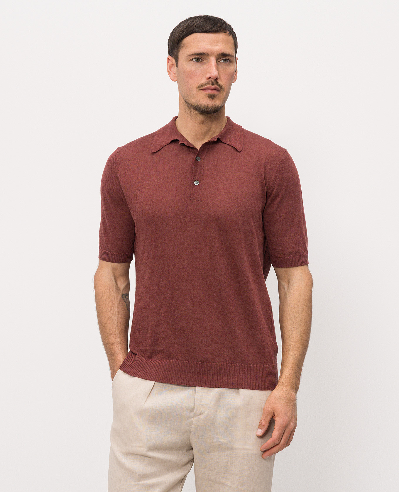 

Terracotta polo shirt with linen Morgano, Red