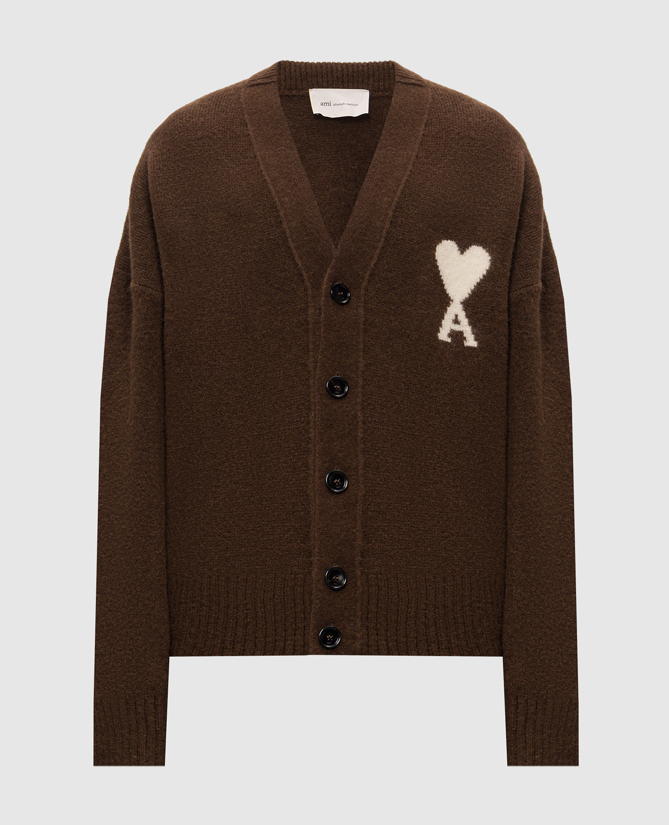 Brown cardigan with Ami de Coeur pattern Ami Paris