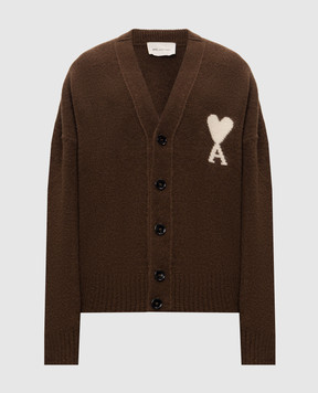 Ami Paris Brown cardigan with Ami de Coeur pattern UKC365KN0135