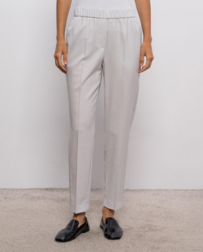 Peserico Gray wool pants with monil chain A0457203472