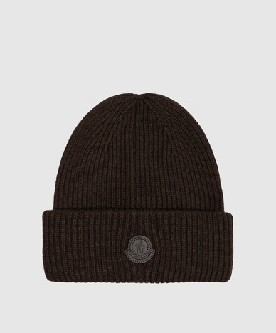 Brown cashmere hat with logo patch