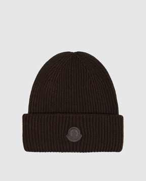 Moncler Brown cashmere hat with logo patch L20913B00085M1223