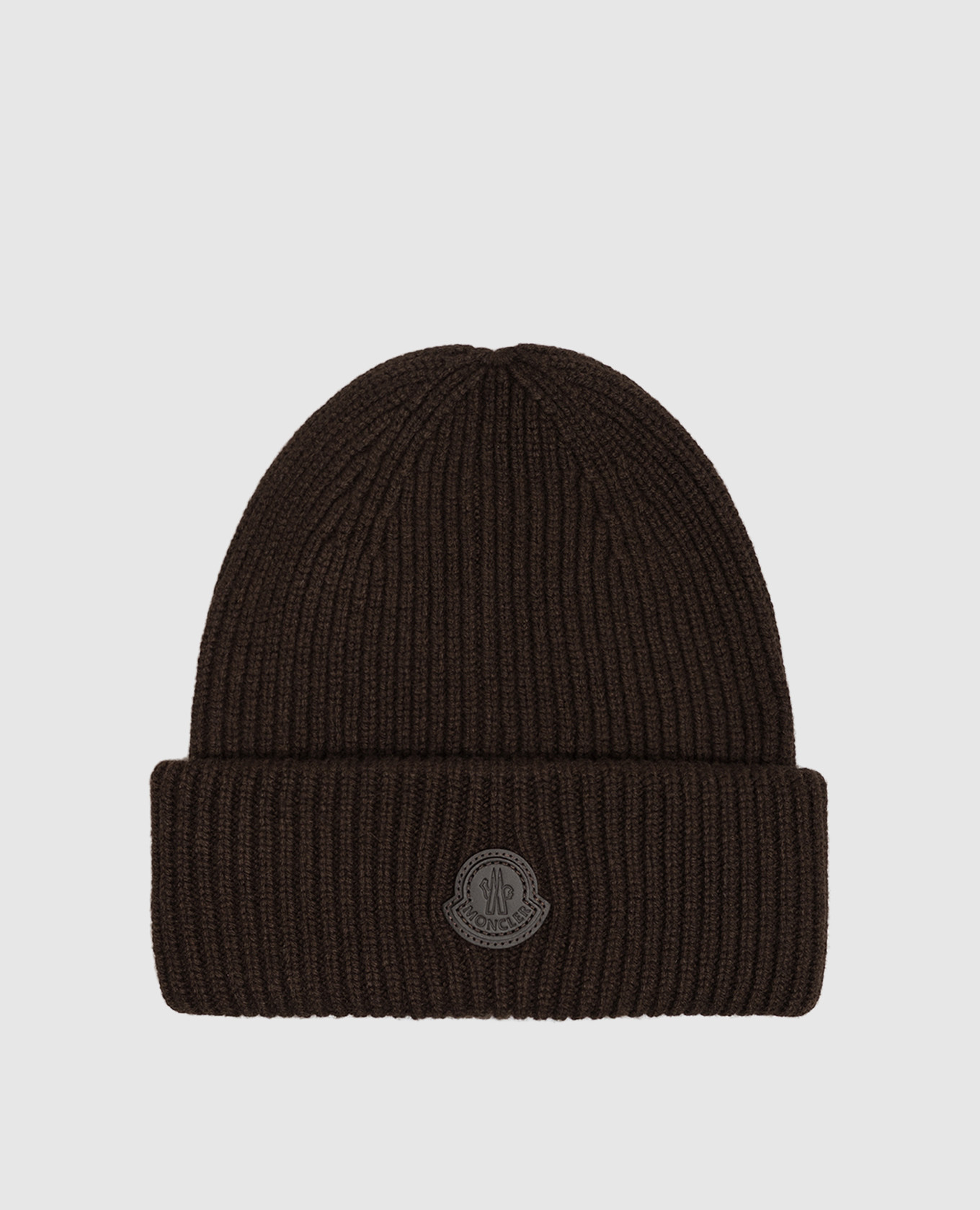Brown cashmere hat with logo patch