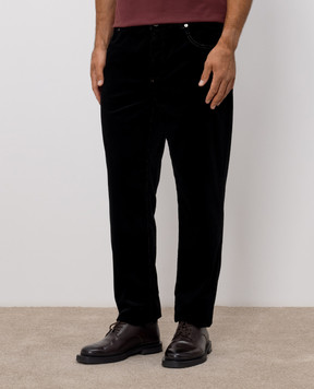 Brunello Cucinelli Black corduroy pants with logo patch M280NF1012