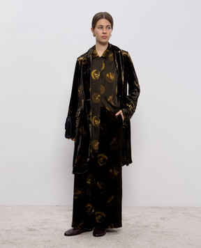 UMA WANG Khaki velvet pants with silk UW3011