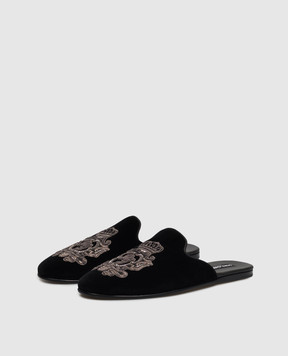 Dolce&Gabbana Black velvet slippers with embroidery A80310AO249