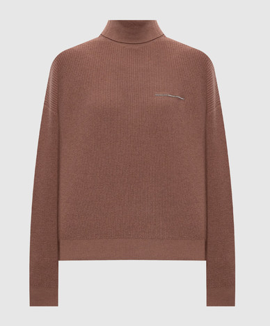Brown wool, silk and cashmere sweater