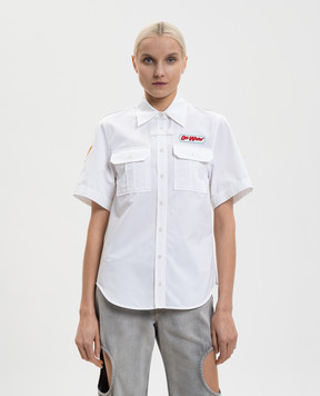 Off-White White Popeline shirt with branded patches 2GG00AS26FAB001