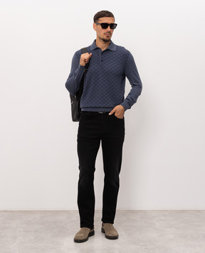 Stefano Ricci Blue wool and silk patterned polo shirt KE06018P03E26304