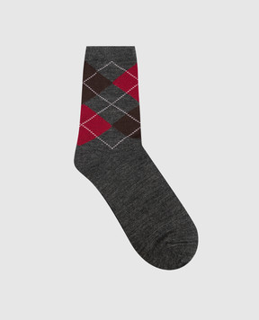Juun.j Gray ivory socks with geometric pattern JW67KTW003