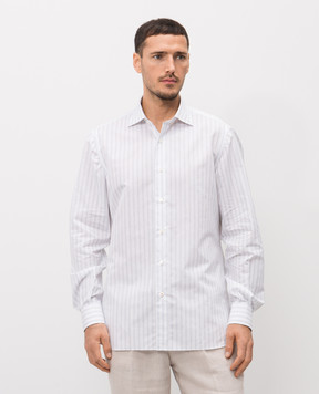 ISAIA White striped linen shirt IM10TCC9998