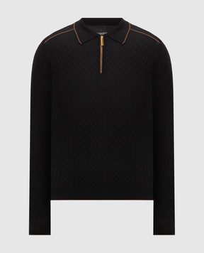 Stefano Ricci Black cashmere, silk and wool polo shirt K606438P30F26324