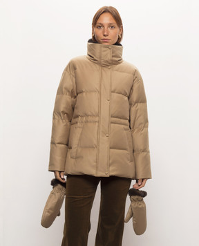 Yves Salomon Brown wool and silk down jacket with mink fur 27WYV06772WO2W