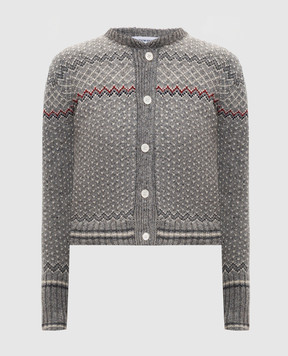 Thom Browne Grey wool cardigan with jacquard pattern FKC677AY1506