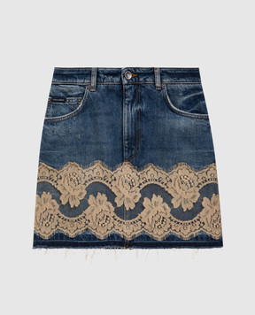 Dolce&Gabbana Blue denim skirt with lace F4C6NDG8OB4