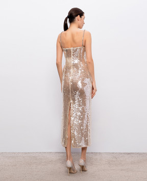 Nissa Beige midi dress with sequins RS16511
