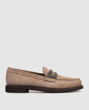 Brunello Cucinelli Brown suede loafers with monil chain MZSFG3237