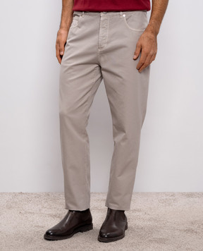 Brunello Cucinelli Grey pants with logo patch M252DF1010