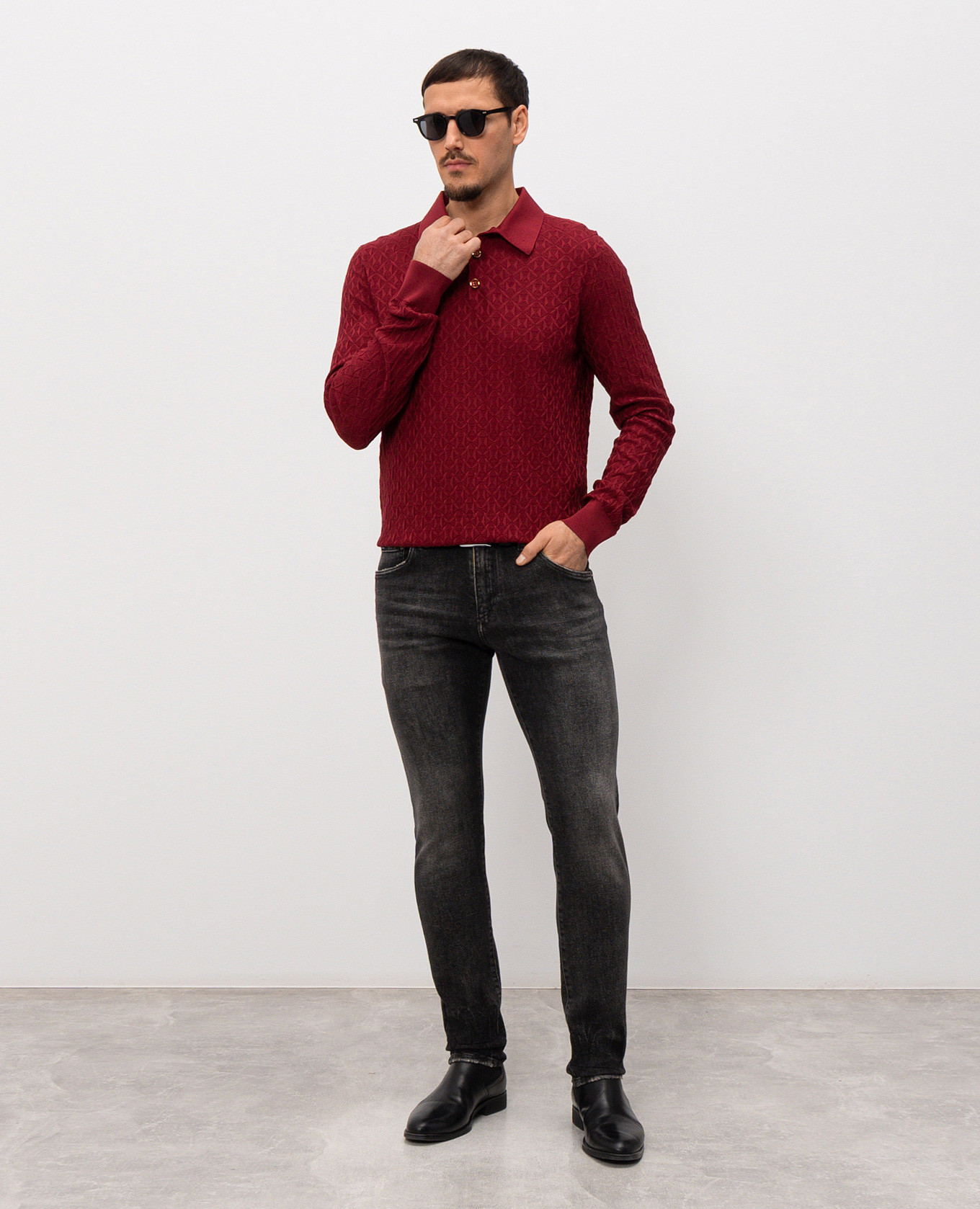 

Burgundy silk polo with woven pattern Dolce&Gabbana