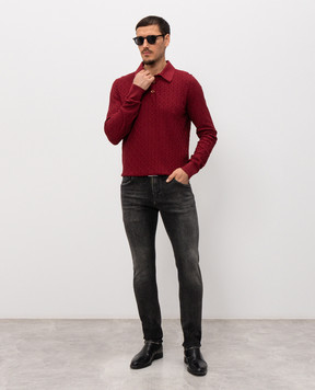 Dolce&Gabbana Burgundy silk polo with woven pattern GXZ25ZJBSOE