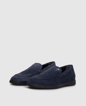 Stefano Ricci Blue suede loafers with textured emblem UC62G2318SDP