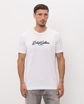 Dolce&Gabbana White T-shirt with textured logo embroidery G8PT1ZG7P9K
