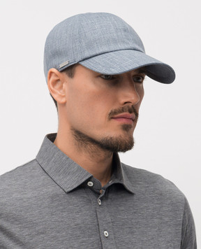 Enrico Mandelli Blue cap made of wool, silk and linen CAP4016020