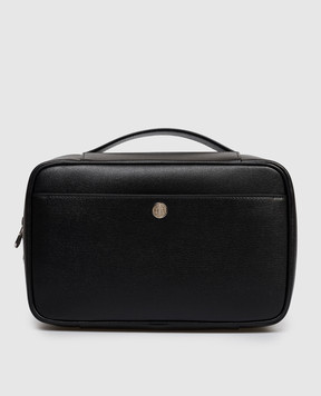 Brunello Cucinelli Black leather toiletry bag with embossed logo MWRLBU441