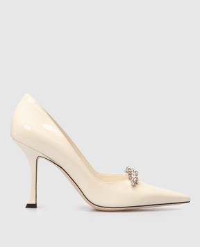 Jimmy Choo White patent leather BELINDA shoes with crystals BELINDAPUMP90PAT